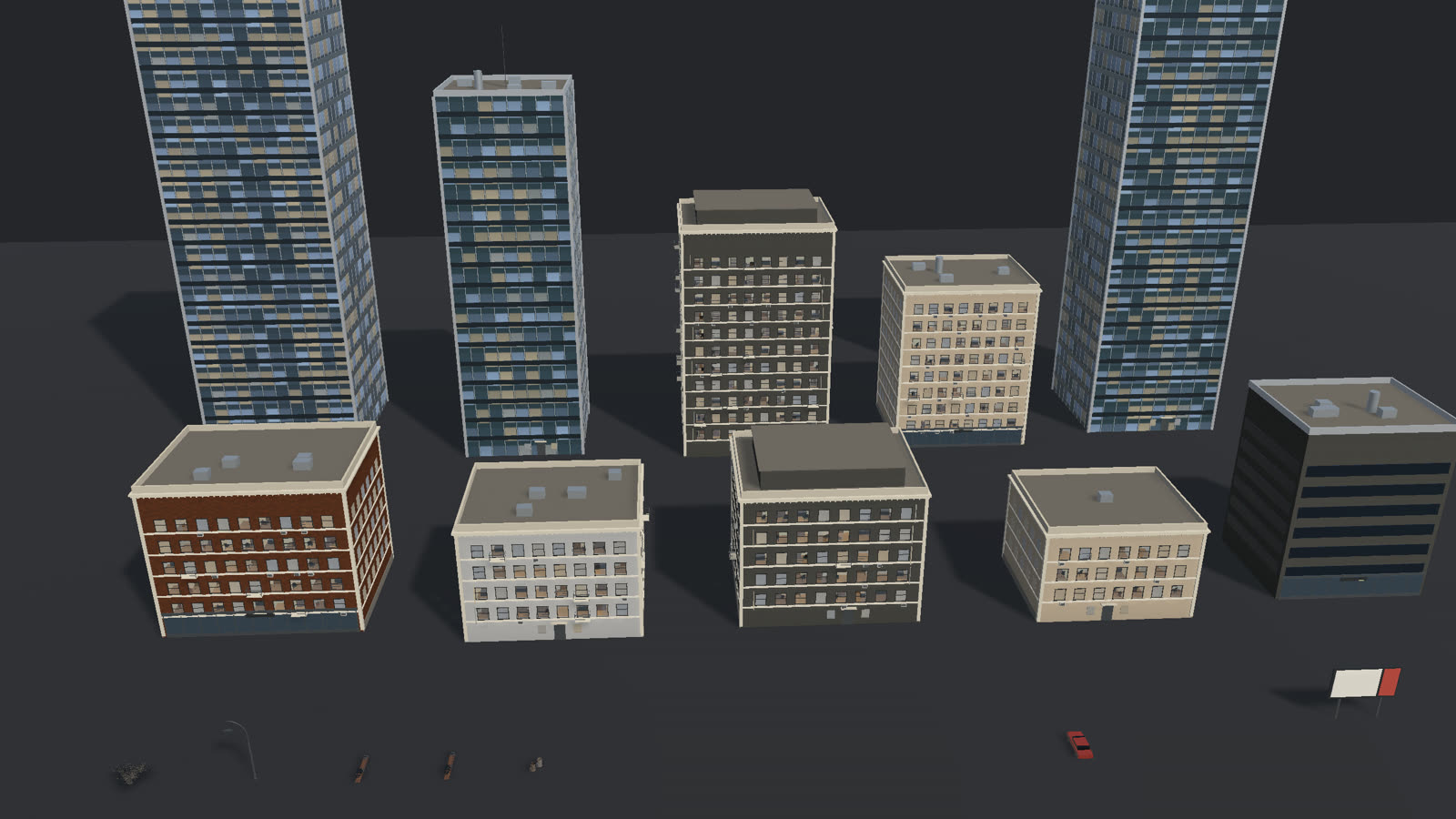Catalogue of generated building types and props
