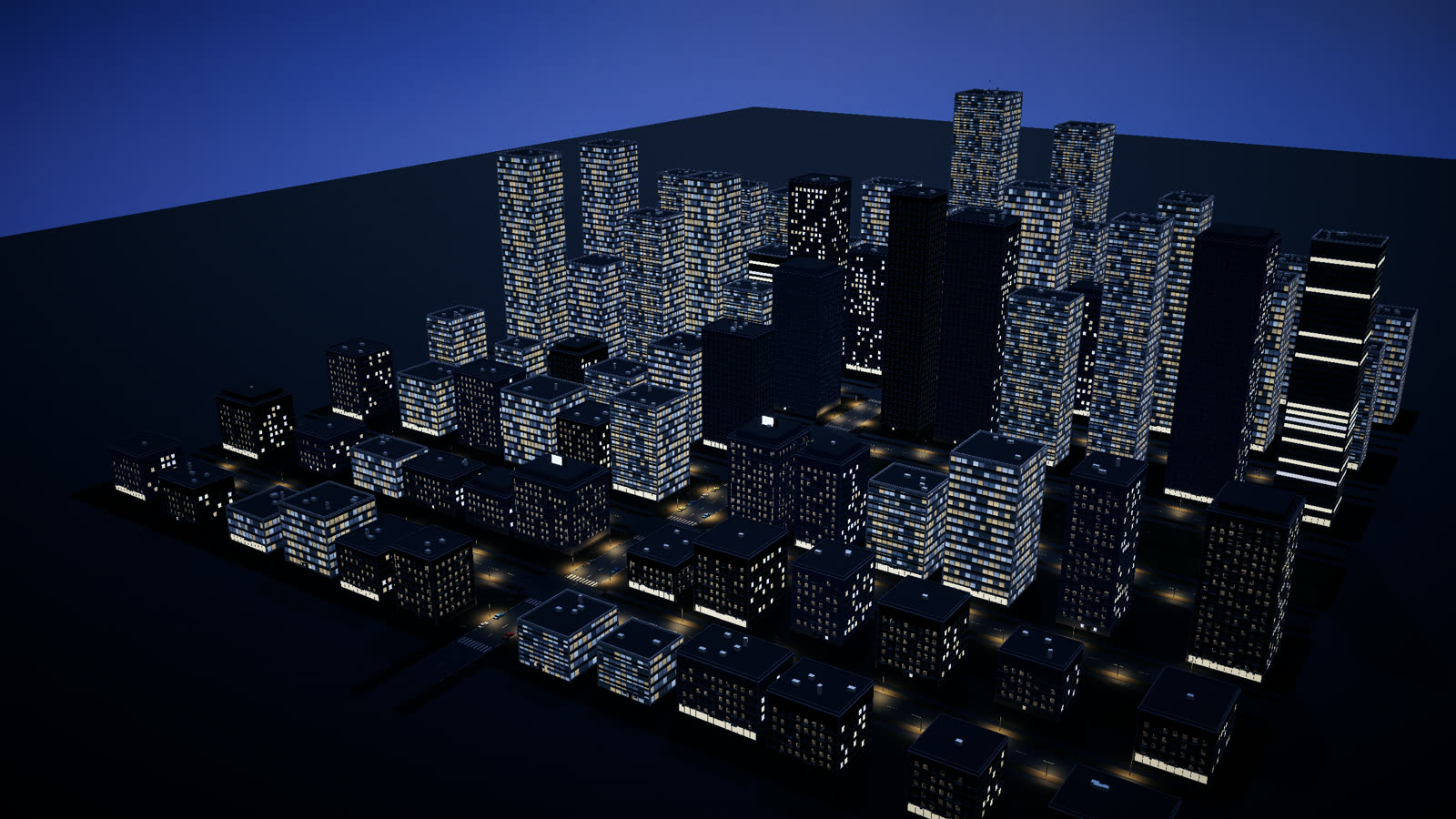 The generated city at night